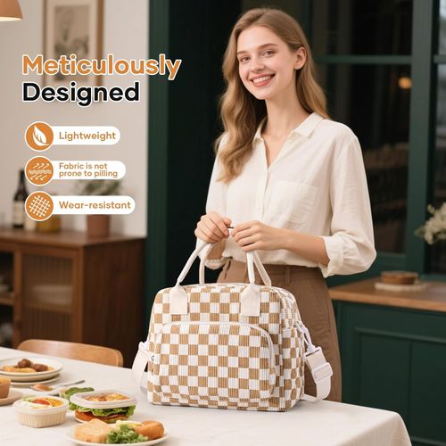 Cute Lunch Bag for Women, Corduroy Insulated Lunch Box for Work Lunch Tote Bag Women, Reusable Insulated Cooler Lunch Box for Travel