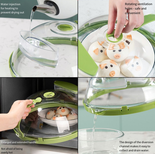 Microwave Cover with Water Steamer, Microwave Splatter Cover, 10 Inch Clear Microwave Cover for Food, Microwave Food Cover with Handle, Food Cover for Microwave Oven, Kitchen Gadgets Accessories White