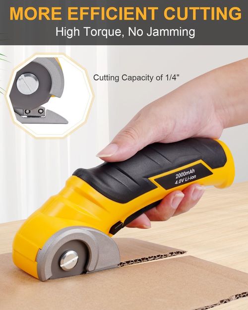 Cardboard Cutter Electric Box Cutter, Cordless Electric Scissors Carpet Cutter Tool with Rechargeable & Safety Lock, Rotary Blade for Recycling Cutting Leather, Blanket, Gifts for Men Adult Crafter