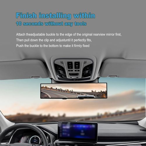 Car Rearview Mirrors, 12 inch HD Panoramic Wide Angle, Interior Clip on Panoramic Rear View Mirror for Car, Anti Glare, Automotive Accessories, Universal Use for Cars, SUVs, Trucks, Vehicles (White)