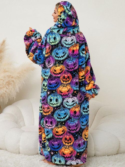 Women's Wool Blanket Hoodie Wearable Blanket Winter Sweatshirt Men's Super Large Home Warmth Pullover Print Lazy Sweatshirt