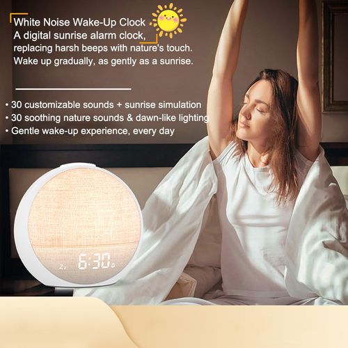 Sunrise Alarm Clock for Heavy Sleepers: White Noise Machine with 30 Sleep Relax Sounds 32 Volume - Painless Gradual Wake Up Light 20 Brightness with Bluetooth Memory Function for Bedroom - Gray