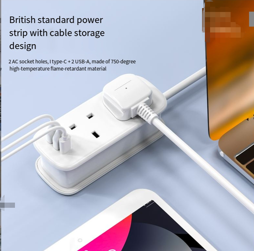 Unidapt Extension Lead With Usb Slots,2 Socket Extension Cable With 1 Usb C And 2 Usb A, 3250W 13A, Multi Power Strip Plug Extension With 1.5M Rollable Extension Cord For Home Office Travel, White