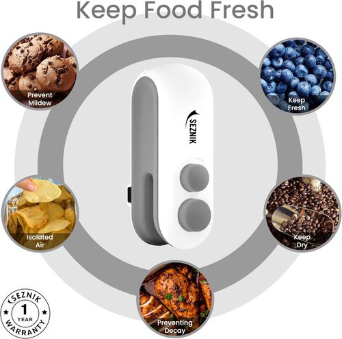 Seznik Portable Mini Sealing Machine for Food, Snacks, Chips, Fresh Storage, Plastic Bag Sealing Machine (White)