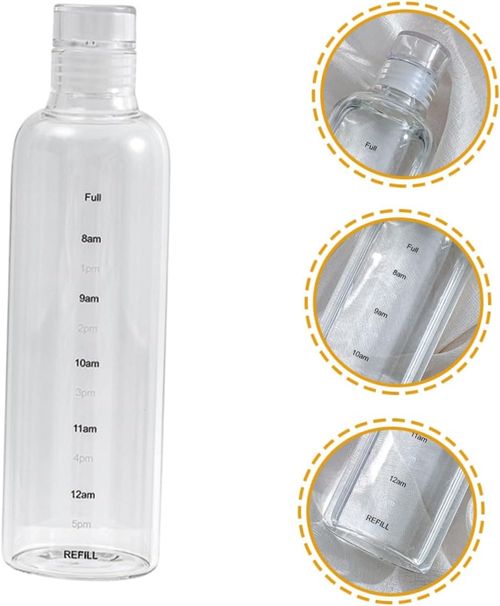 Outdoors Essential Large Capacity Water Bottle Glass Drinking Cup Time Scale Dishwasher Safe Leakproof