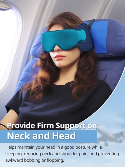 Travel Pillows for Airplanes, Travel Accessories for Long Flight, 360° Head Support Soft Airplane Pillow with Eye Mask for Sleeping, Stop Bobblehead, Light Black
