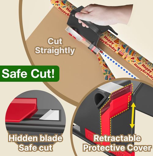 Wrapping Paper Cutter, Decoration Roll Papers Gift Wrap Cutting Tool for Birthday Thanksgiving Christmas, with Handle Easy Sliding 1-Pack