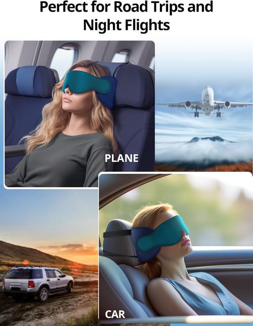Travel Pillows for Airplanes, Travel Accessories for Long Flight, 360° Head Support Soft Airplane Pillow with Eye Mask for Sleeping, Stop Bobblehead, Light Black