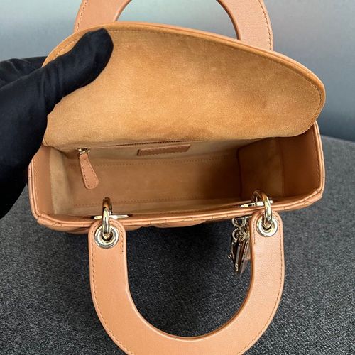 Christian Dior  Calfskin Cannage Small My ABCDior Lady Dior Tan