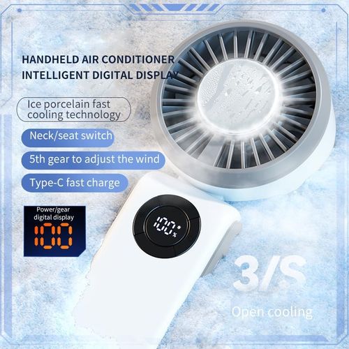 Portable Handheld Fan, 3 IN 1 Rechargeable Personal Fan with 5 Speed Wind, 4000mAh Battery, Digital Display, 90° Foldable Rapid Cooling Small Fan Desk Fan for Travel, Camping, Outdoor Sports
