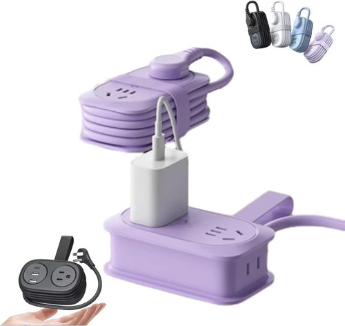 Velocitybe 7 in 1 Power Strip, 7 in 1 Power Strip, Frontaley 4 Outlets 3 USB Ports, with Non Surge Protector, for Home, Office, Travel, College Dorm,Portable mini Powerstrip (Purple)