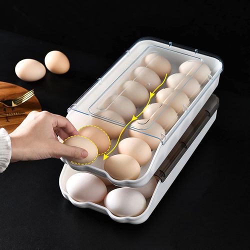 farfi Egg Storage Box, Rolling Egg Box Transparent Cover Stackable Space Saving Car Sliding Egg Storage Holder for Home Egg Storage Large Capacity for