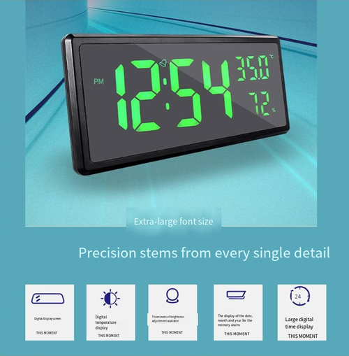Wall-Mounted Digital Wall Clock Power Off Memory Long Lasting Table Clock for Living Room Bedroom Study Room
