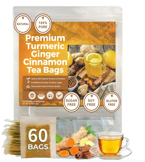 60.120 Tea Bags - Anti-Inflammaheb Loose Leaf Tea, 100% Natural from Ginger, Turmeric, Peppermint, Black Pepper, Cinnamon. Made with Natural Material Tea Bags. No Sugar, No Caffeine, No Gluten, Vegan. (60.120 Tea Bags)