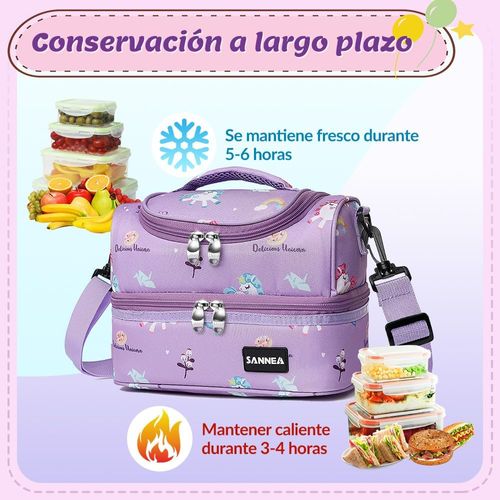 Large Insulated Thermal Lunch Box with Double Insulation, Portable Lunch Bag with Detachable Shoulder Strap for Boys Girls (Purple)