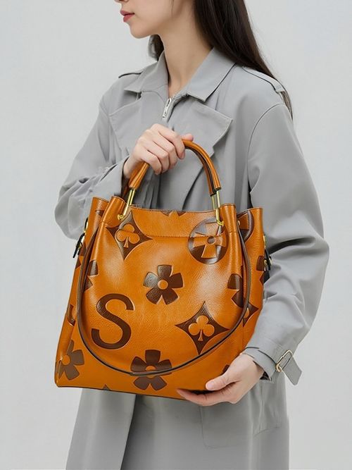 Travistar Floral Handbags Purses Women - Embossed Leather Top Handle Handbag Set Large Shoulder Bag Ladies Bucket Hobo Tote