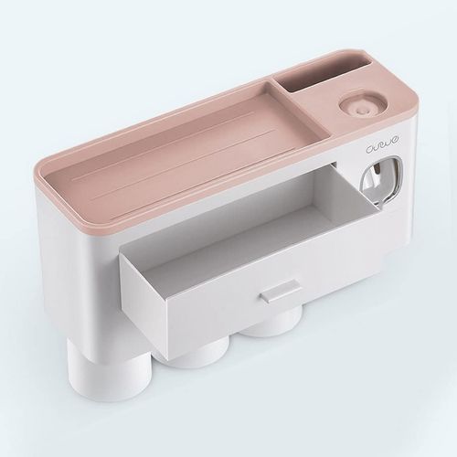 Toothbrush Rack Home Toothbrush Holder Wall Mounted Bathroom Organizer, Toothbrush Holder with Toothpaste Dispenser and Cups Bathroom Toothbrush Holder(A)