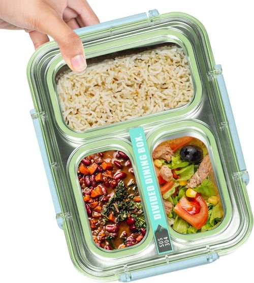 Mylindde Bento Box, Leakproof Lunchbox, Food Storage Box, Stainless Steel Lunch Box, Leakproof Bento Box, for Adults Kids Teens (Transparently, Green)