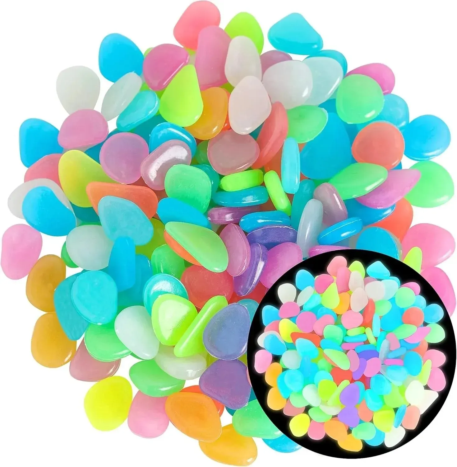 2026 Colorful Glow-in-the-Dark Garden Stones Night Guide Luminous Pebbles Rainbow Glow in the Dark Stepping Rocks Outdoor Landscaping Decor Glowing Stones Fish Tank Aquarium Decorations