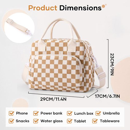 Cute Lunch Bag for Women, Corduroy Insulated Lunch Box for Work Lunch Tote Bag Women, Reusable Insulated Cooler Lunch Box for Travel