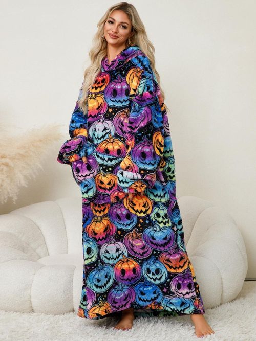 Women's Wool Blanket Hoodie Wearable Blanket Winter Sweatshirt Men's Super Large Home Warmth Pullover Print Lazy Sweatshirt