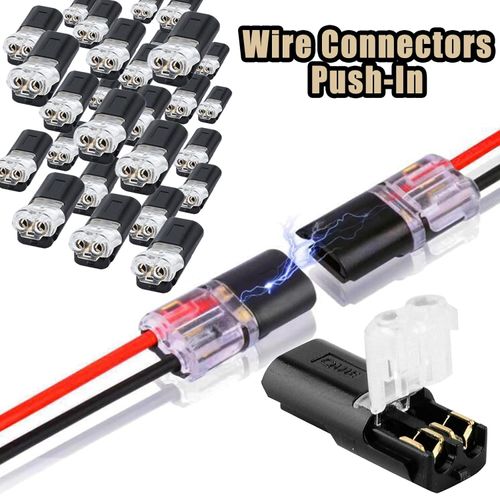 Two-Wire Connector with Locking Buckle, Double-Wire Plug-in Connector with Locking Buckle, 2 Pin 2 Way Compact Wire Terminals, Quick Splice Wire Wiring Connector for AWG 22-18