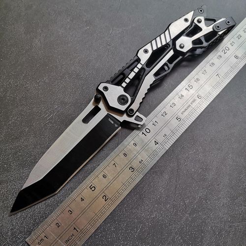 DOOM BLADE Gifts for Men Pocket Knife, Folding Knives with Pocket Clip 3.35 inches Blade Length Stainless Steel Blade with Mechanical Steel Handle ,Mechanical Folding Design for Outdoor,Camping (Black and Silver)