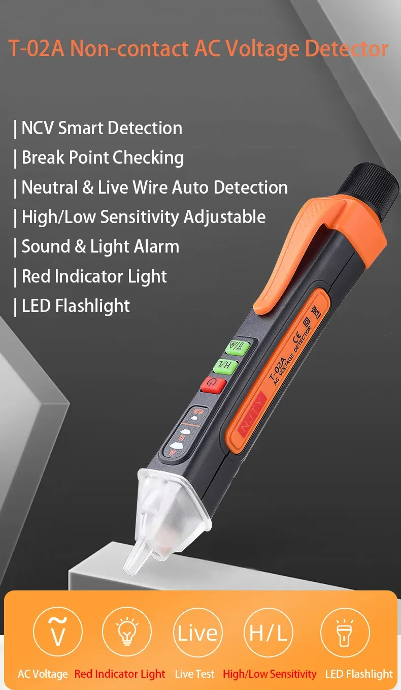 Voltage Tester,T‑02A ABS Non Contact Voltage Tester with Infrared Pointing Function for Power Supply Overhaul