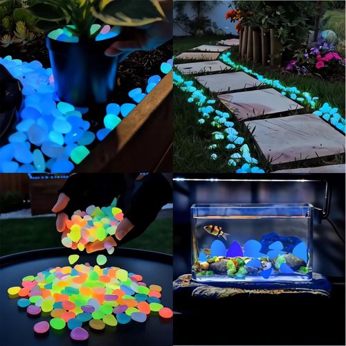 2026 Colorful Glow-in-the-Dark Garden Stones Night Guide Luminous Pebbles Rainbow Glow in the Dark Stepping Rocks Outdoor Landscaping Decor Glowing Stones Fish Tank Aquarium Decorations