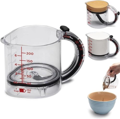 4-in-1 Adjustable Measuring Cup with Space-Saving Base, for Peanut Butter Easy to Clean Kitchen Cooking and Baking Cups with Push Design (1Pcs)