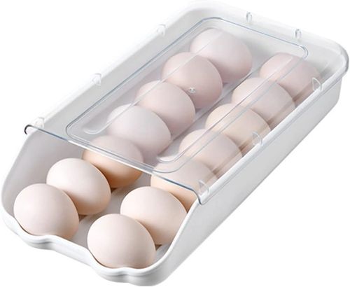 farfi Egg Storage Box, Rolling Egg Box Transparent Cover Stackable Space Saving Car Sliding Egg Storage Holder for Home Egg Storage Large Capacity for