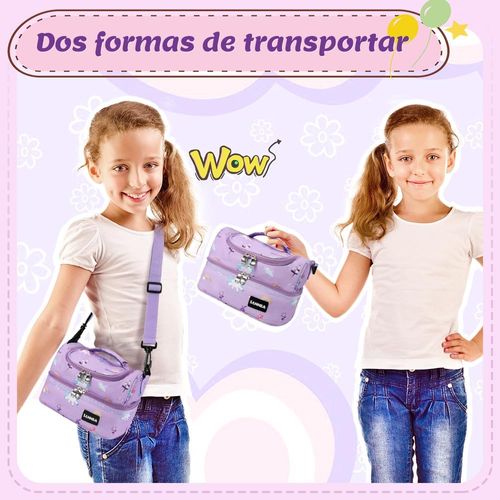Large Insulated Thermal Lunch Box with Double Insulation, Portable Lunch Bag with Detachable Shoulder Strap for Boys Girls (Purple)