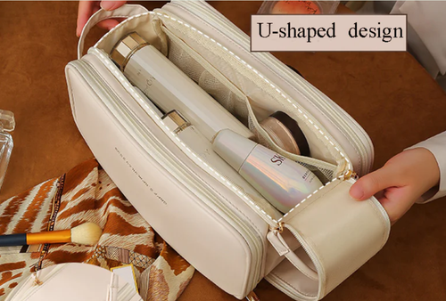 Three-layer Double Zipper U-shaped Cosmetic Bag