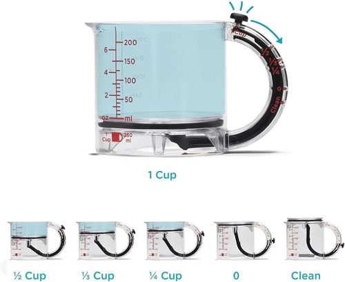 4-in-1 Adjustable Measuring Cup with Space-Saving Base, for Peanut Butter Easy to Clean Kitchen Cooking and Baking Cups with Push Design (1Pcs)