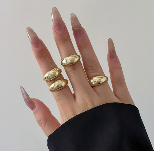 Elegant Women Jewelry Waterproof Stainless Steel PVD Plated Thick Chunky Dome Rings Statement Tarnish Free Engraved Ring Women