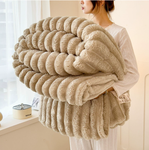 Dropshipful Faux Rabbit Fur Throw Blanket 40 * 60 Inches, Heavy Furry Luxury White Striped Blanket for Couch,Bedroom,Sofa, Warm Thick Fuzzy Tie-Dye Deck Blanket
