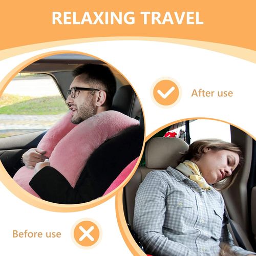 Travel Pillow Car Sleeping Long Journeys Pillows for The Back seat Adults and Children on Head Support and Body Support U-Shaped Pillows(Pink)
