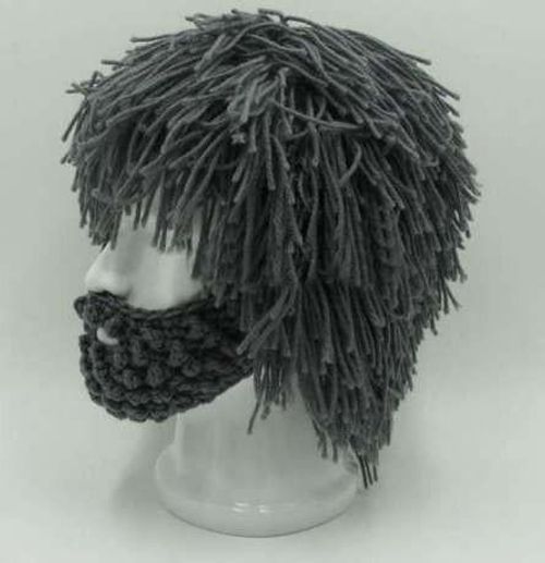 Creative Barbarian Knit Beard Hat Funny Knit Cap Wig Beanie Hats Beard Facema...