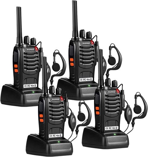 BAOFENG Walkie Talkies Long Range Rechargeable Two-Way Radios with Earpieces UHF Handheld Walkie Talkie Set 4 Pack for Adults or Kids Outdoor Job Travel Communication