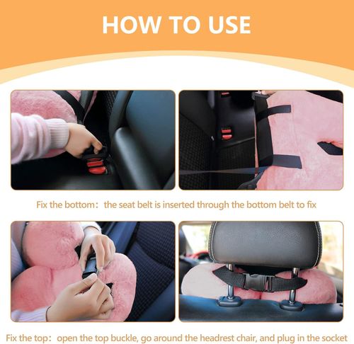 Travel Pillow Car Sleeping Long Journeys Pillows for The Back seat Adults and Children on Head Support and Body Support U-Shaped Pillows(Pink)