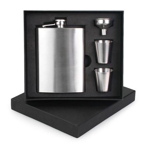 kilofly Stainless Steel 8 oz Flask + Funnel + 2 Shot Glasses Set, with Gift Box