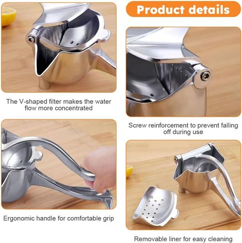 Lemon Squeezer, Aluminum Juice Press, Manual Juicer Citrus Lime Orange Fruit Squeezer, Hand Press Citrus Juicer, Ergonomic Handle Labor-saving Handheld Juice Extractor Maker(COLOR:silver)