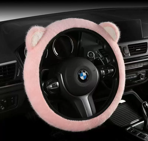 Artificial cute plush ear steering wheel cover - Comfortable and anti-slip high-quality wool-like material, suitable for various steering wheels ranging from 13 inches to 15.35 inches.