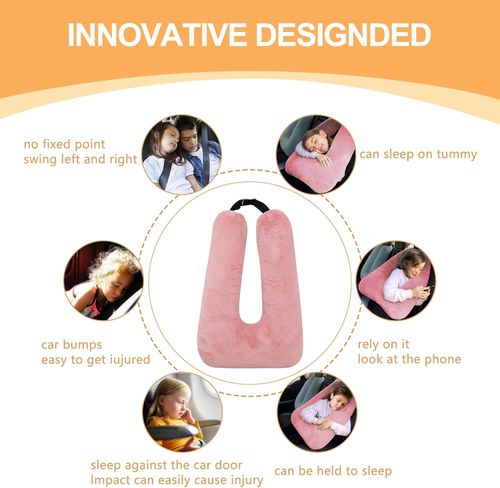 Travel Pillow Car Sleeping Long Journeys Pillows for The Back seat Adults and Children on Head Support and Body Support U-Shaped Pillows(Pink)