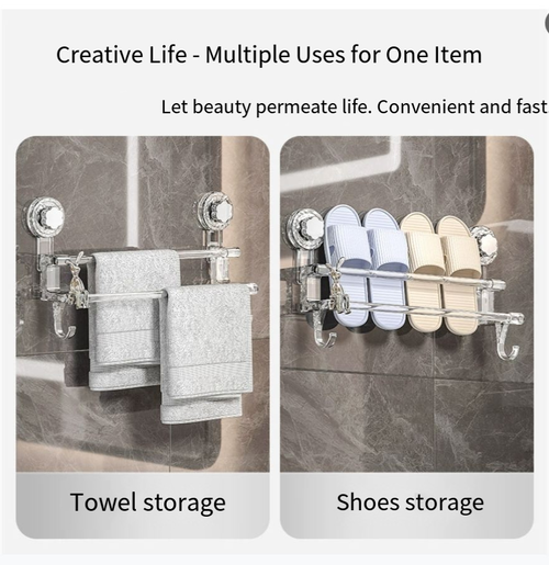 Suction cup hook clothes hanger rail towel bar storage box bathroom shoe