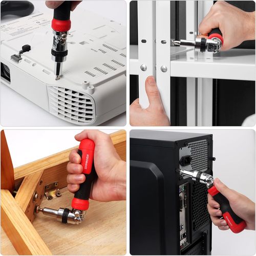 SHAR Ratcheting Screwdriver 13-in-1 Multibit Screwdriver All in One Screwdriver Set with Phillips, Flat Head, Torx Security, Hex, Robertson, 180 Degree Pivoting Adjustable Angled Screw Driver Set