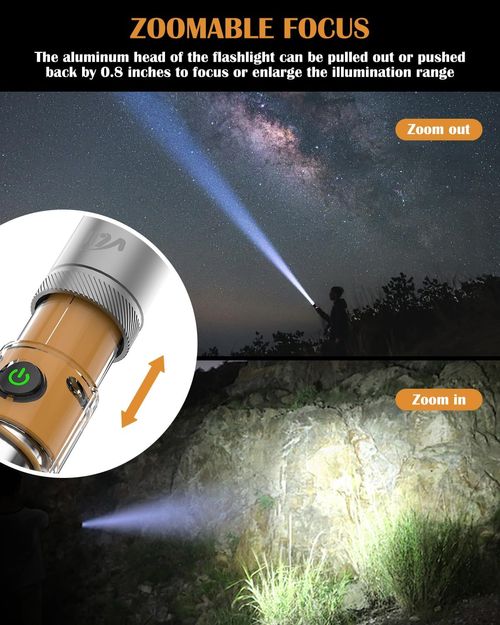 VLU Flashlight, Tactical Flashlights High Lumens, Rechargeable 1000 Lumens LED Flashlight with 5 Modes, Waterproof Focus Zoomable Flashlights for Home, Outdoor, Camping, Emergency, Gift for Men Women