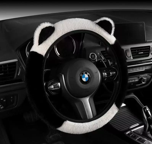 Artificial cute plush ear steering wheel cover - Comfortable and anti-slip high-quality wool-like material, suitable for various steering wheels ranging from 13 inches to 15.35 inches.