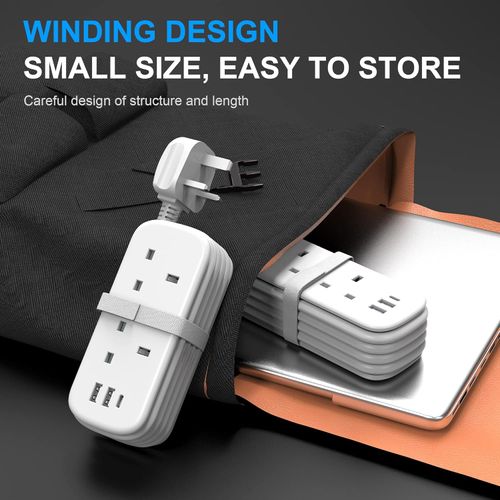 Unidapt Extension Lead With Usb Slots,2 Socket Extension Cable With 1 Usb C And 2 Usb A, 3250W 13A, Multi Power Strip Plug Extension With 1.5M Rollable Extension Cord For Home Office Travel, White