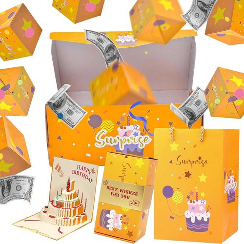 Dxiocli Pop Up Surprise Gift Box with 3D Birthday Card - Explosion Cash Gift Box for Women, Men, Girls, Boys